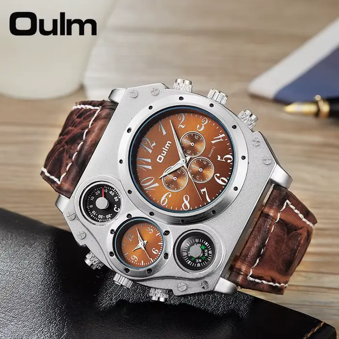 Montre sport Oulm avec mouvement à quartz et design unique pour homme, résistante aux chocs, convient pour les affaires, loisirs et activités quotidiennes