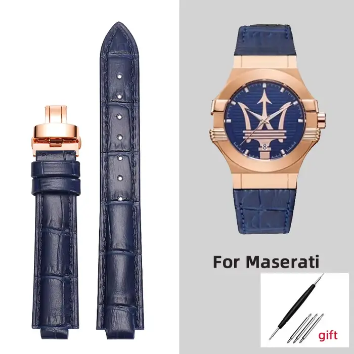 21-12mm 24-18mm bracelet bleu pour Maserati cuir de vachette