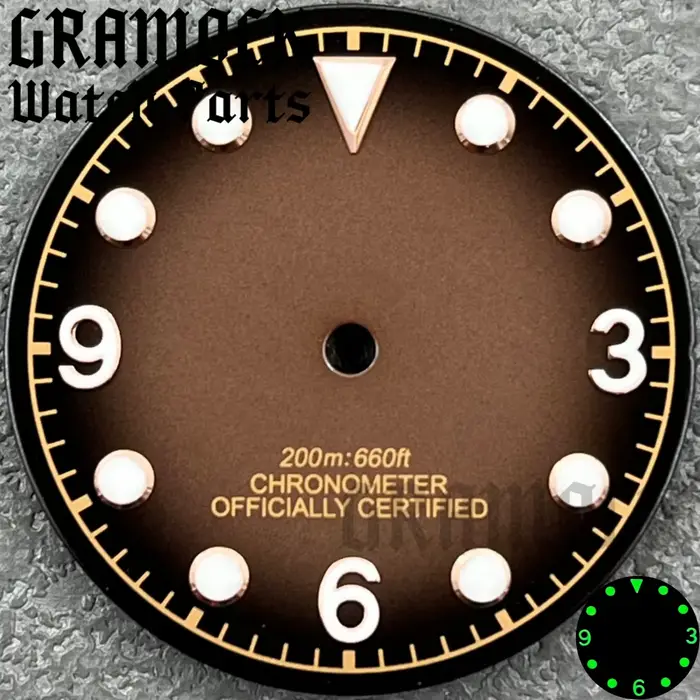 Gramock – cadran de montre bleu/marron/noir/blanc, 29mm, avec luminescence verte, adapté au mouvement automatique NH35/ETA PT5000/Miyota Mingzhu