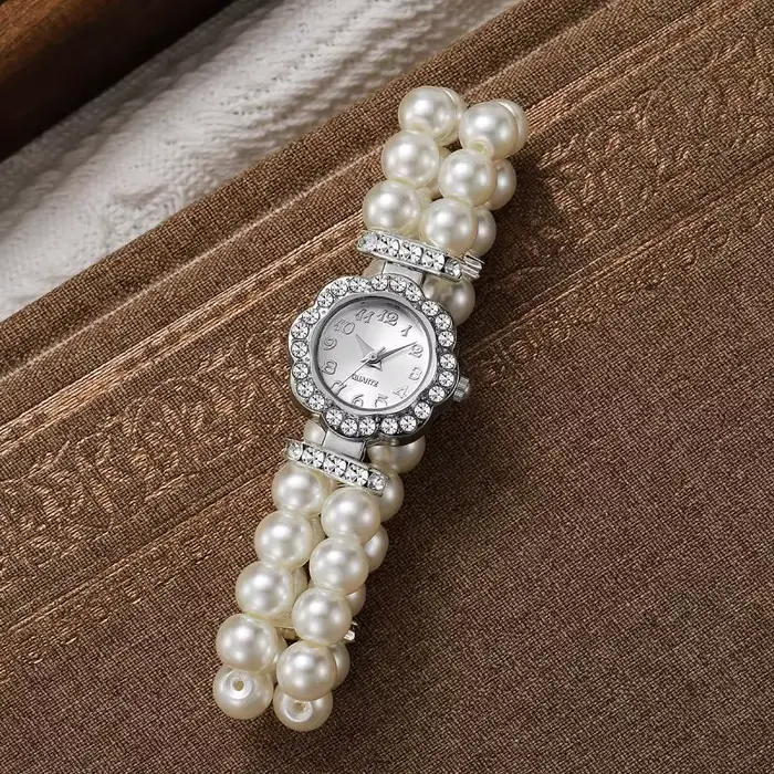 Montre élastique à double rangée de perles imitation