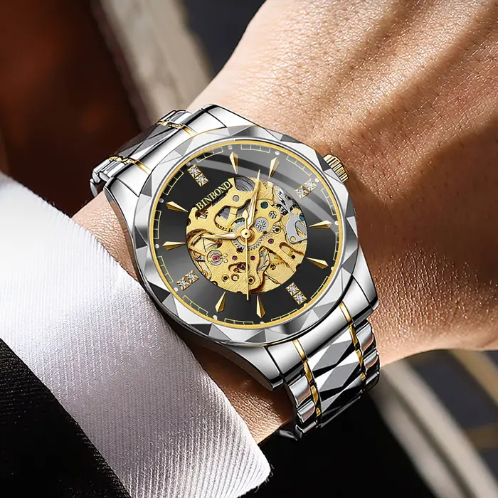 Montre homme BINBOND automatique tourbillon squelette résistante à l'eau et aux chocs pour hommes occassions spéciales élégante à offrir