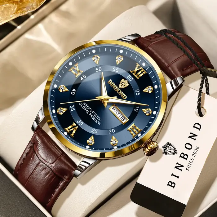Montres à quartz BINBOND pour hommes, luxe, robustes, lumineuses, étanches, affichage automatique de