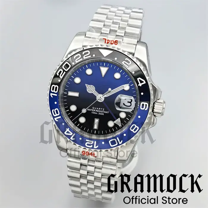 Gramock 40MM GMT montre pour hommes bleu ciel lunette en céramique acier bracelet huître montres pou