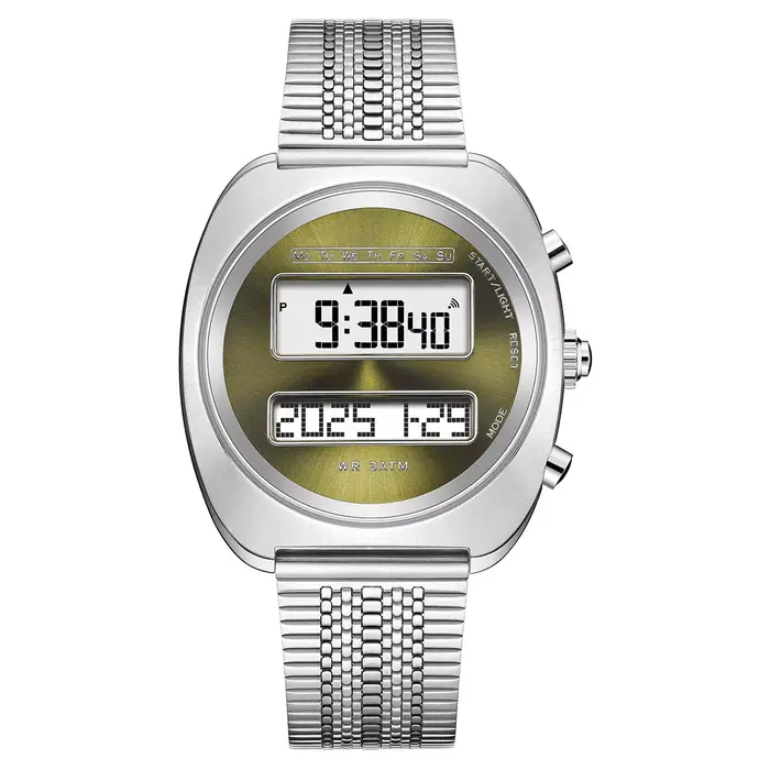Montre numérique rétro à double affichage pour homme avec date, rétroéclairage, bracelet en acier in