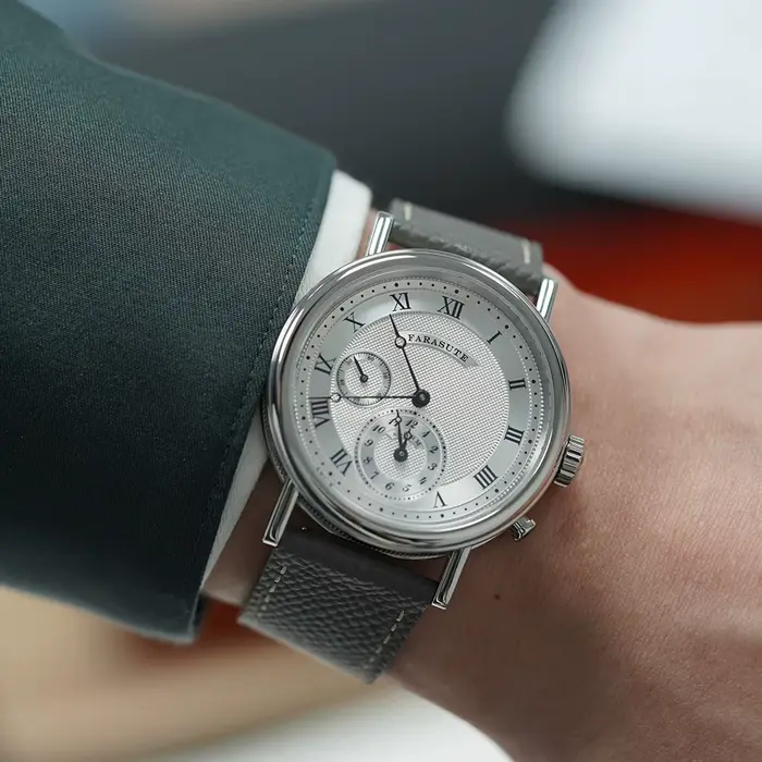 Montre-bracelet de luxe Farasute YM24A avec mouvement à quartz, résistance à l'eau, bracelet en cuir et boîtier en acier inoxydable pour homme occassions spéciales