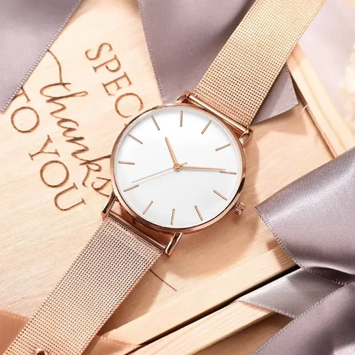 Top marque femmes montres de luxe en métal maille Simple