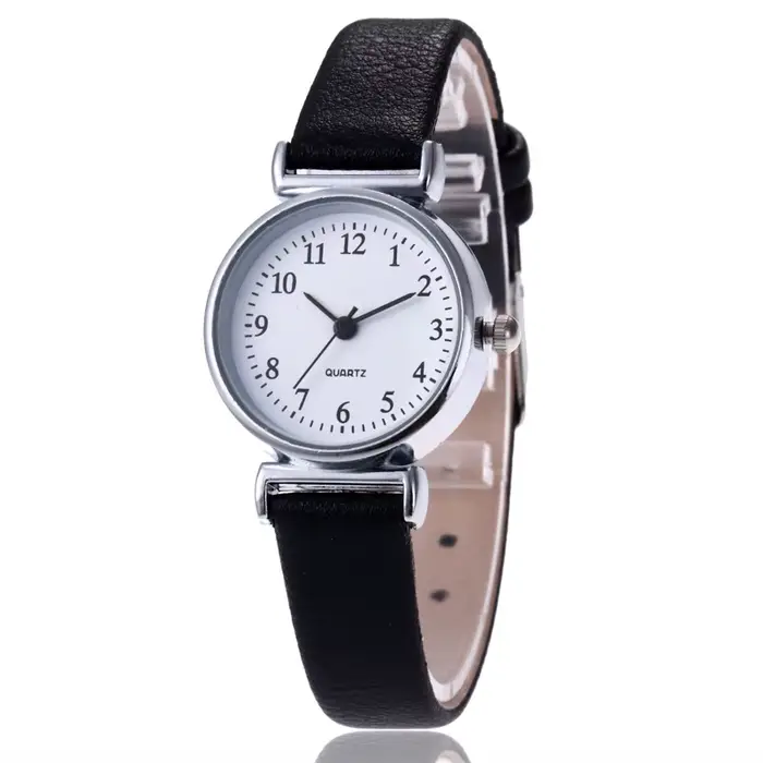 Montre-bracelet ronde pour femme en alliage avec bracelet en cuir décontracté mode et détails numériques pour occasions spéciales