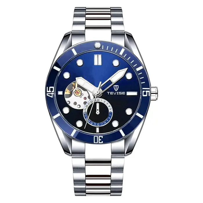 Montre TEVISE Mouvement Mécanique Automatique Mode Bracelet Acier Inoxydable Squelette Lumineuse Occasions Spéciales Pour Hommes