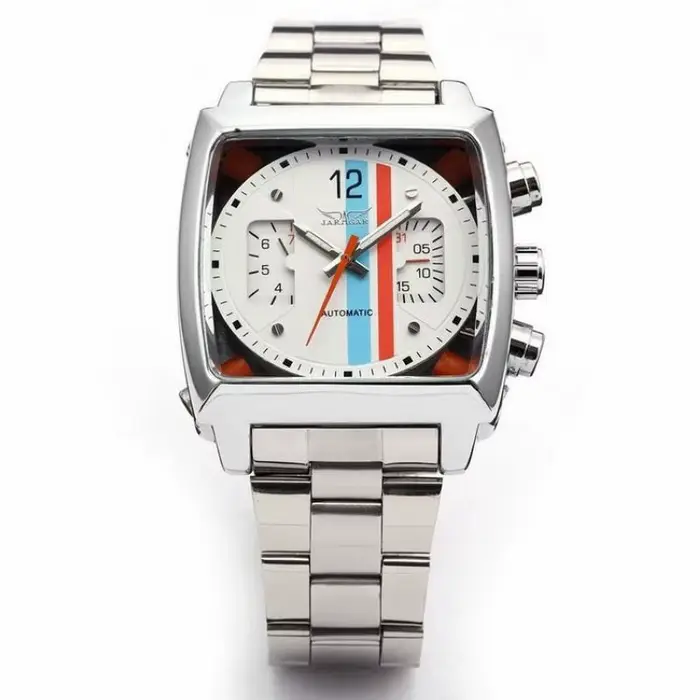 JARAGAR 569 mode hommes montre mécanique automatique créatif rétro carré calendrier en acier inoxyda