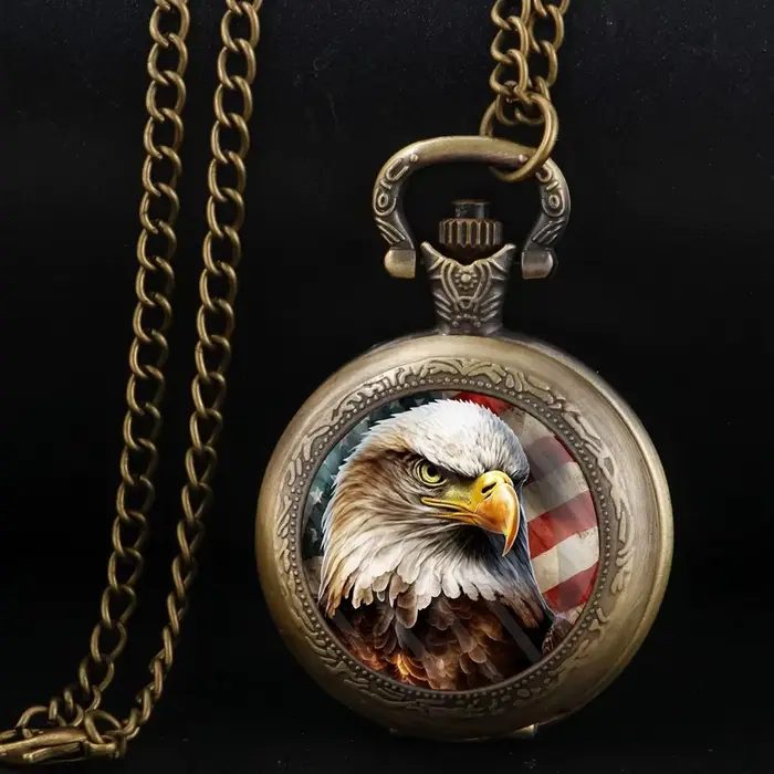 Montre de poche à Quartz avec pendentif aigle en Bronze doré Antique, Vintage, avec fonction heure m
