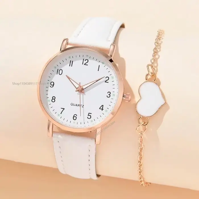 Montre féminine en cuir décontractée avec cadran rond quartz pour femmes pour occasions spéciales