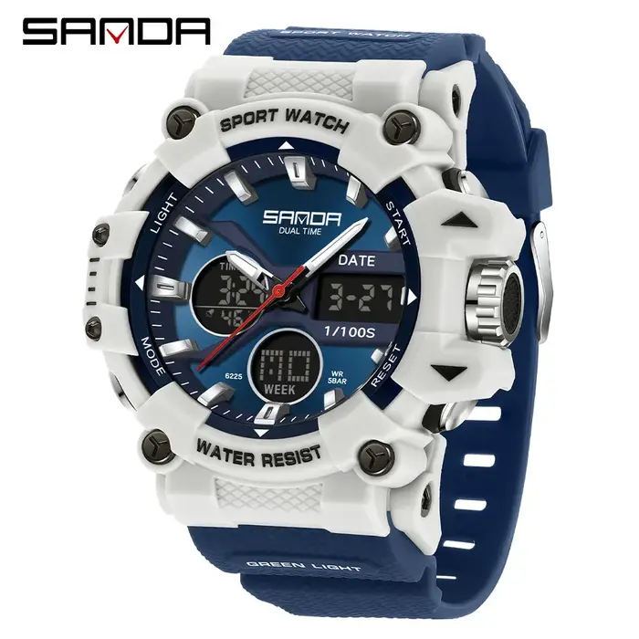 SANDA montre de sport pour hommes femmes Quartz numérique double affichage montres résistant aux chocs à l'eau Camping montre-bracelet 5M 6225
