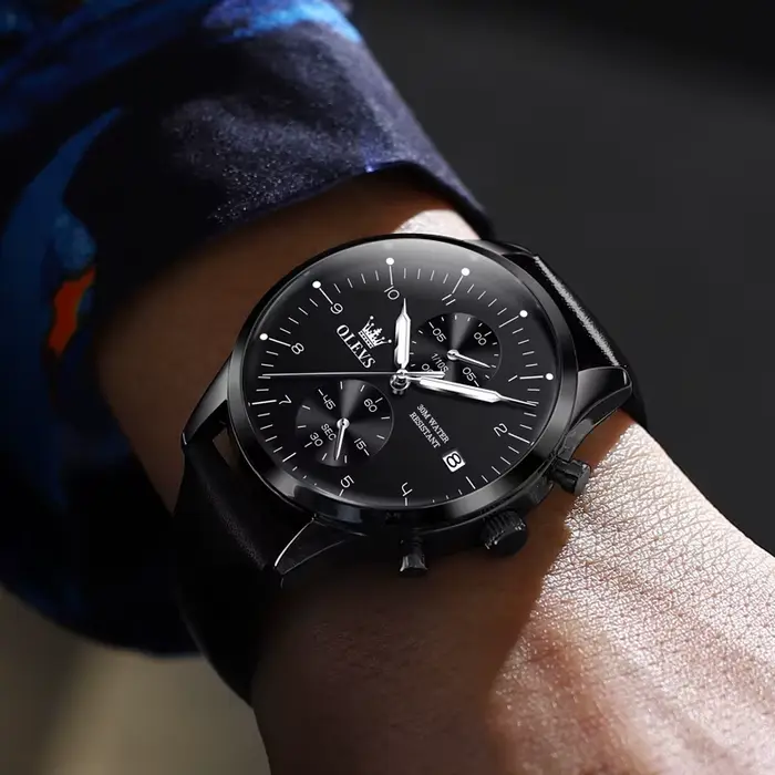 OLEVS 2880 montre de luxe homme Simple mode bracelet en cuir chronographe Date automatique étanche lumineux horloge à main montres à Quartz hommes