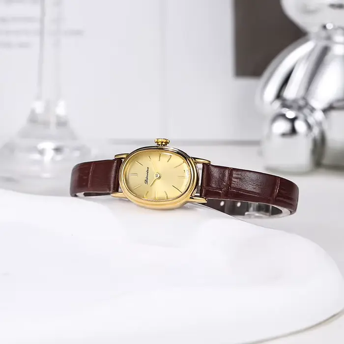 Femmes montre pour filles Quartz Reloj Mujer petite taille ovale or vert cadran
