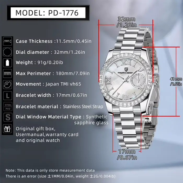 Montre-bracelet Pagani Design VH65 en acier inoxydable avec cristal de saphir pour femmes occasions spéciales résistante à l'eau antique