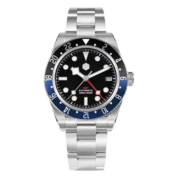 San Martin – montre de luxe pour hommes, 39mm, NH34 GMT, automatique, mécanique, lunette bidirection