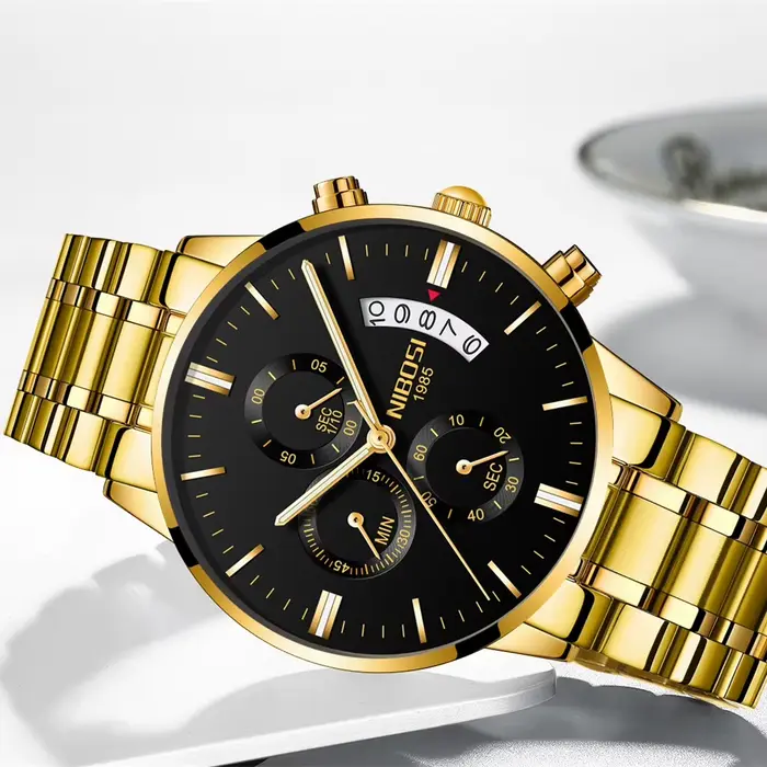 Montre NIBOSI Luxe Hommes Acier Inoxydable Chronographe Résistante à L'eau Occasions Spéciales