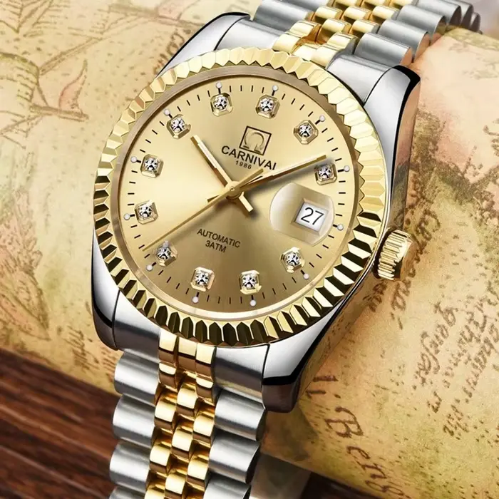 Montre Carnaval C8205 Automatique Or 18 Carats avec Cristal de Saphir Pour Femmes Occasions Spéciales