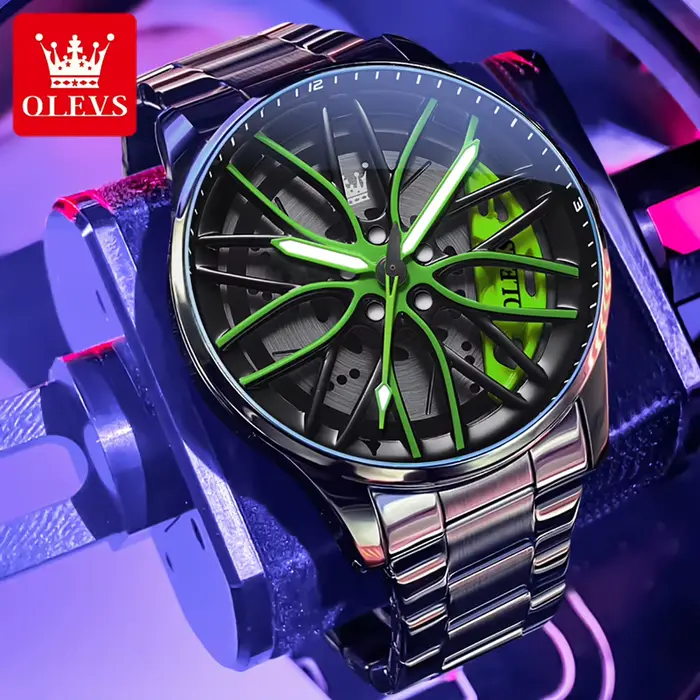 OLEVS Sport hommes montres mode Rotation roue cadran Style de rue étanche lumineux Original luxe montre à Quartz