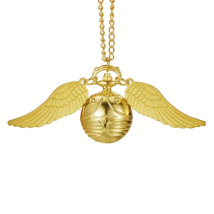 Grande petite montre de poche à quartz sphérique de vif d'or pull de mode collier aile d'ange penden