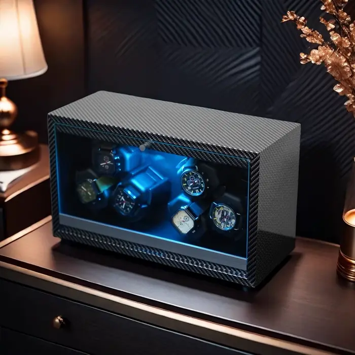 Boîte de rangement pour montres automatiques avec remontoir 6 emplacements