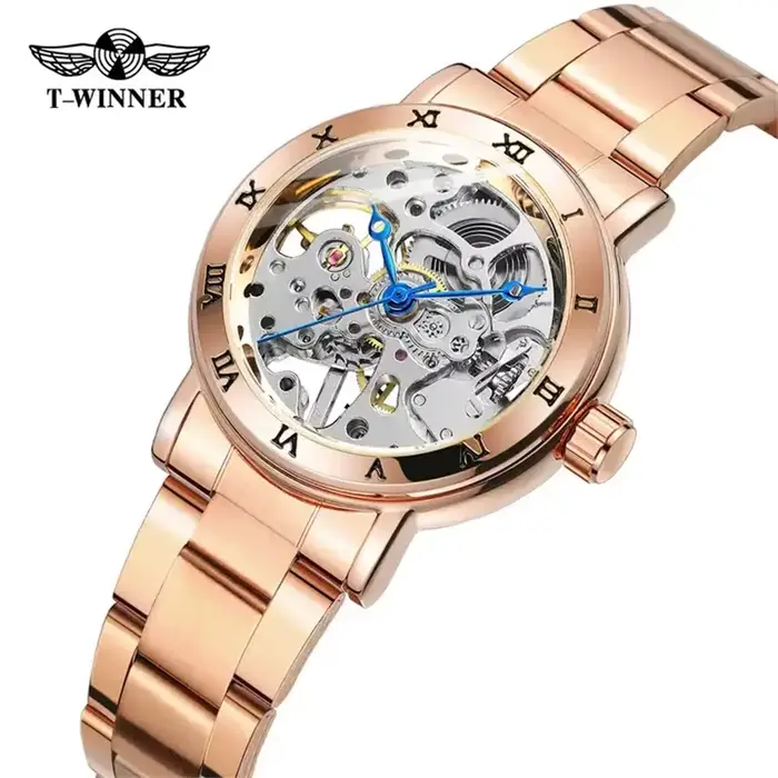 Montre T-Winner en or rose avec ventilation manuelle pour femmes mode et décontracté pour diverses occasions et activités quotidiennes