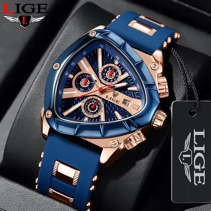 LIGE mode hommes montre Triangle chronographe militaire montre-bracelet Sport armée