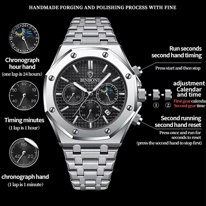 Montre à quartz de luxe étanche pour homme