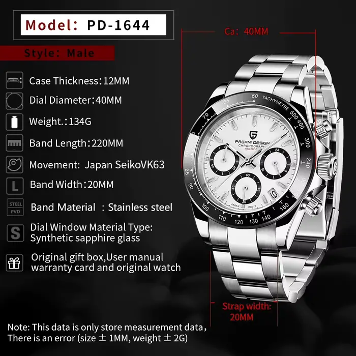 2025 PAGANI DESIGN nouveau PD1644 cadran météorite mode hommes montres à Quartz 100M verre saphir chronographe relogio masculin