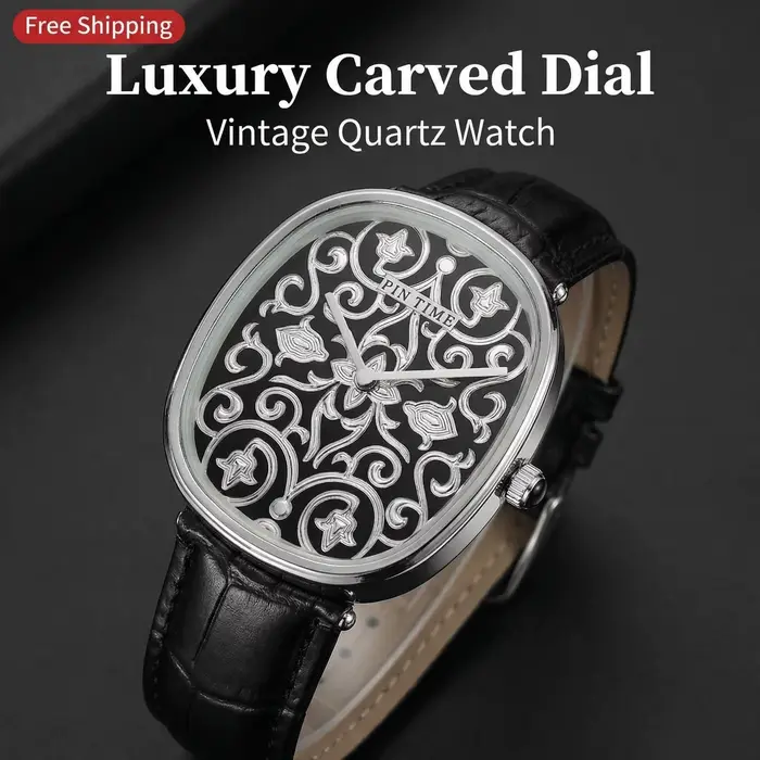 Montre à Quartz Design Sculpté en 3D Mouvement Sunon Boîtier Alliage Bracelet Cuir Occasions Spéciales Polyvalente Pour Homme