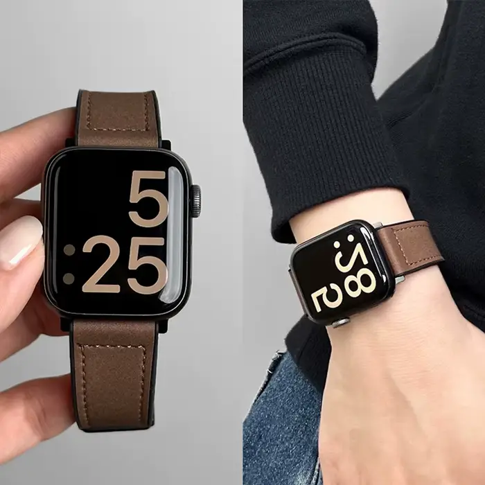 Bracelet en silicone et cuir pour Apple Watch Série 10 9 8 7 6 12mm 14mm Compatible Bracelet Magnétique Multicolore Unisexe Occasions Spéciales