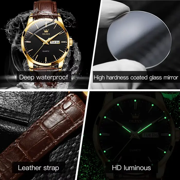 OLEVS montre à Quartz classique pour hommes bracelet en cuir étanche calendrier sport affaires montre-bracelet