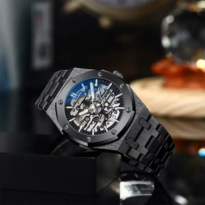 Montre mécanique CHENXI avec mouvement automatique, bracelet en acier inoxydable, résistante à l'eau, design unique pour hommes occassions spéciales