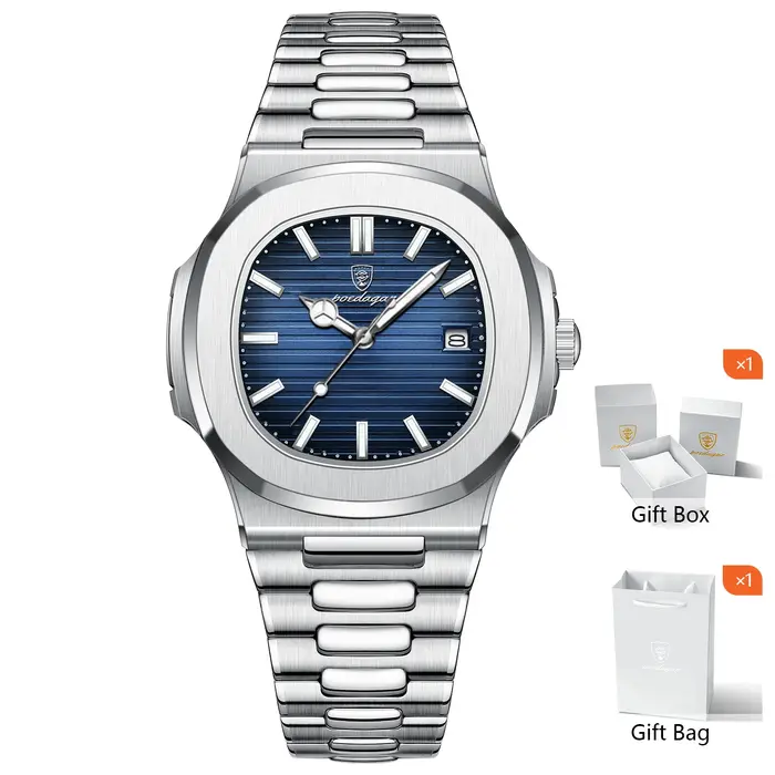 POEDAGAR luxe élégant hommes montres Date lumineux étanche en acier inoxydable homme horloge Original
