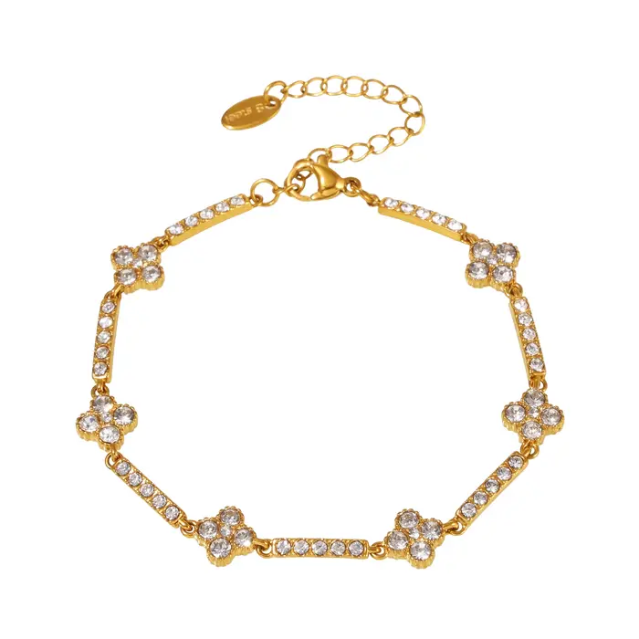 Bracelet chaîne en acier inoxydable avec zircon pour femme, plaqué or 18 carats, réglable, bijoux de
