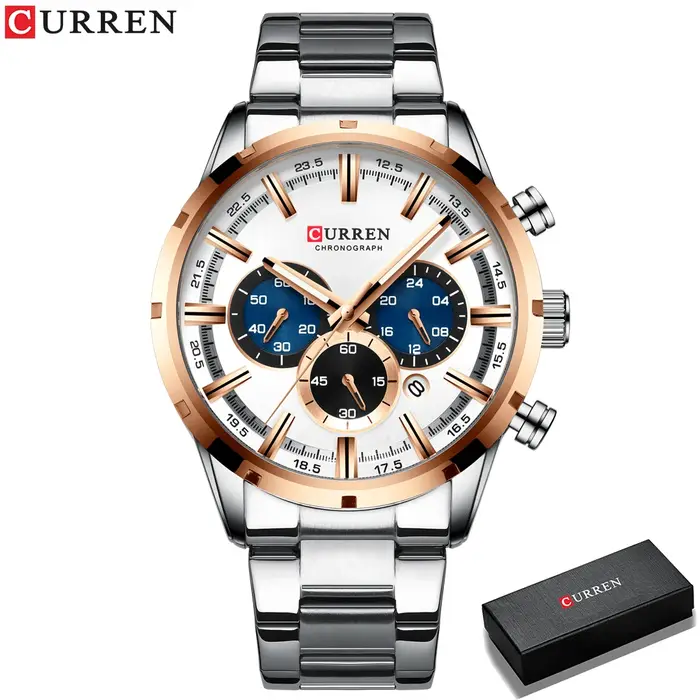 Curren montre pour hommes cadran bleu bracelet en acier inoxydable Date