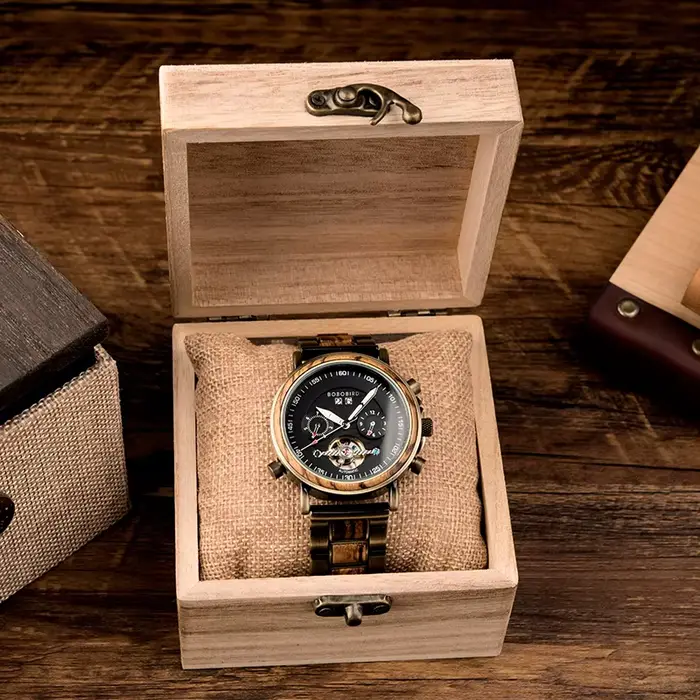 Montre mécanique en bois BOBO Bird étanche pour homme avec ventilation manuelle, cadran lumineux et bracelet en bois pour hommes élégants occasions spéciales