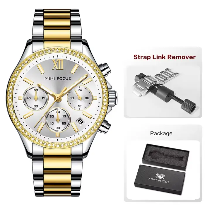 MINO FOCUS Montre à quartz multifonctionnelle pour femme - Acier inoxydable étanche lumineux avec mo