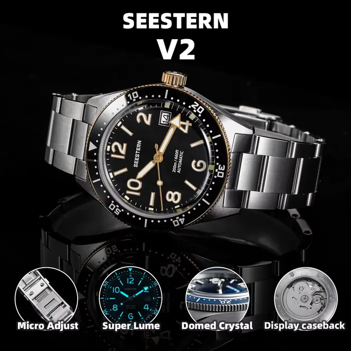 SEESTERN Diver hommes montre automatique mécanique montres NH35 mouvement lunette en céramique 20Bar étanche saphir Luminou S434-2