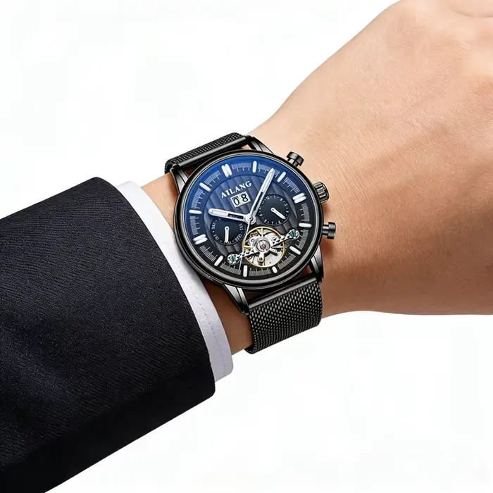 Montre Daniel Gorman Automatique à Tourbillon avec Bracelet en Cuir pour Hommes Occasions Spéciales Affaires Mode