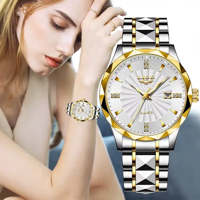 Montre LIGE luxe femme mode sport étanche acier inoxydable avec date automatique et calendrier complet pour diverses occasions et activités outdoor
