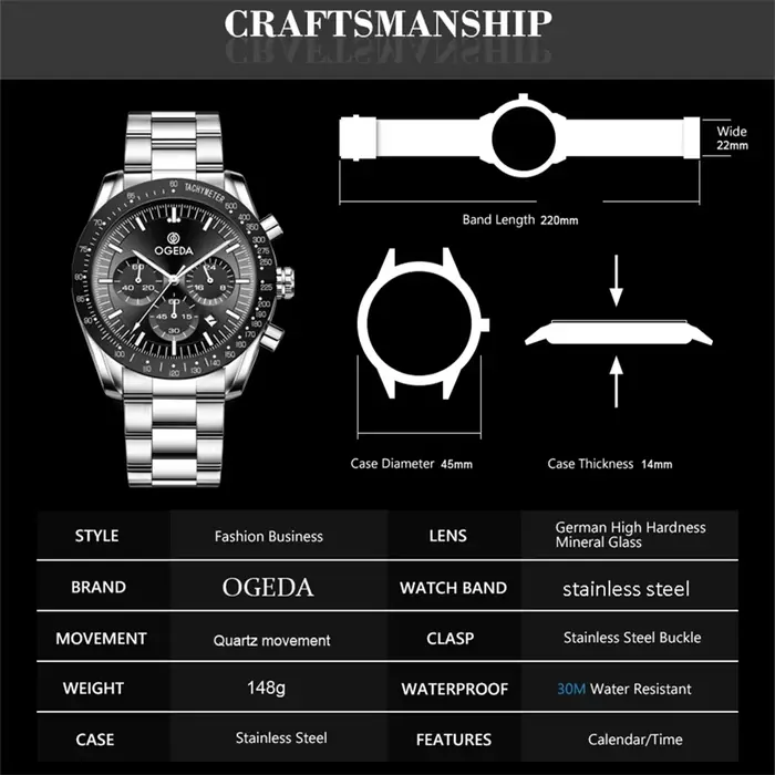 Odeda Design-Montre à Quartz pour Homme