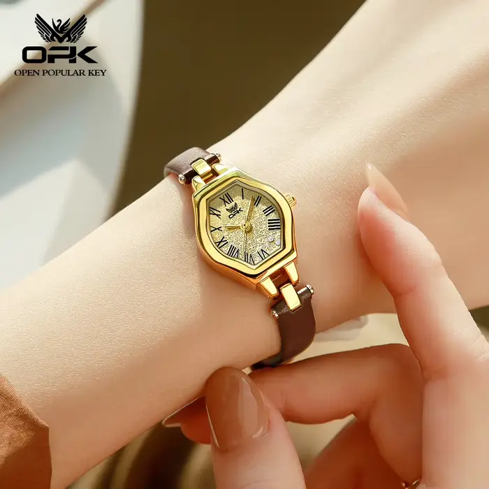 Montre de luxe classique pour femme mouvement quartz bronze rose élégante cuir occasionnels