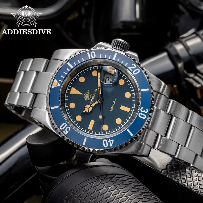 Montre plongeur homme ADDIESDIVE céramique verte résistante à l'eau 200m quartz avec lunette unidirectionnelle et bracelet acier inoxydable