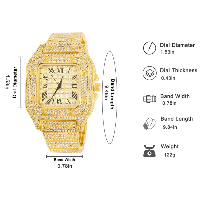 Montre entièrement glacée pour hommes