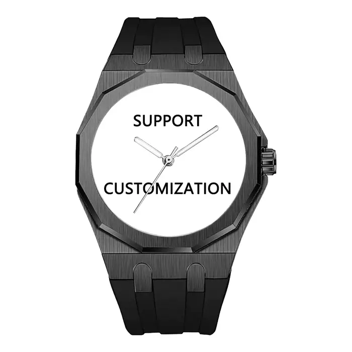 Montre en quartz personnalisée de luxe, montre octogonale noire, gravure personnalisée pour montres 