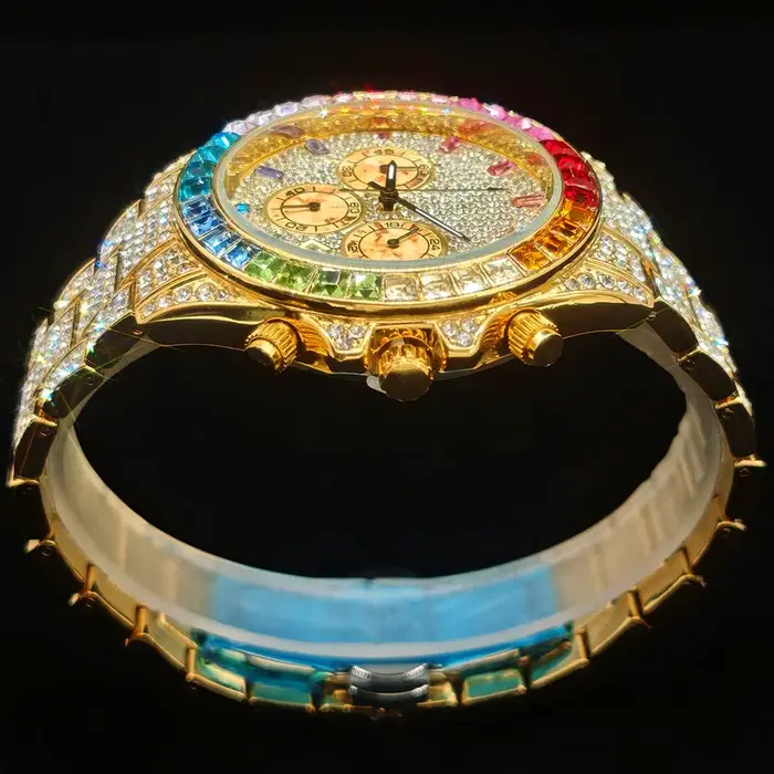 Montre de luxe homme multifonction quartz style Hip Hop résistante à l'eau avec affichage chiffre romain pour occasions spéciales