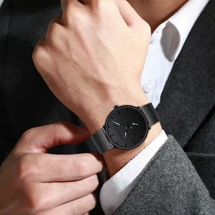 Hannah Martin montre pour hommes mode bleu noir chronométrage petit cadran Original mouvement à Quartz en acier