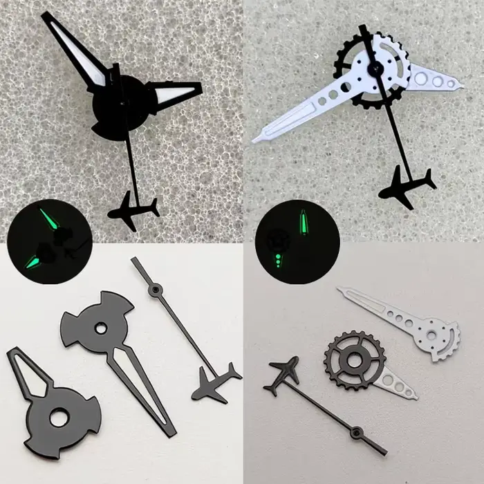 Aiguilles de montre lumineuses vertes en forme d'engrenage