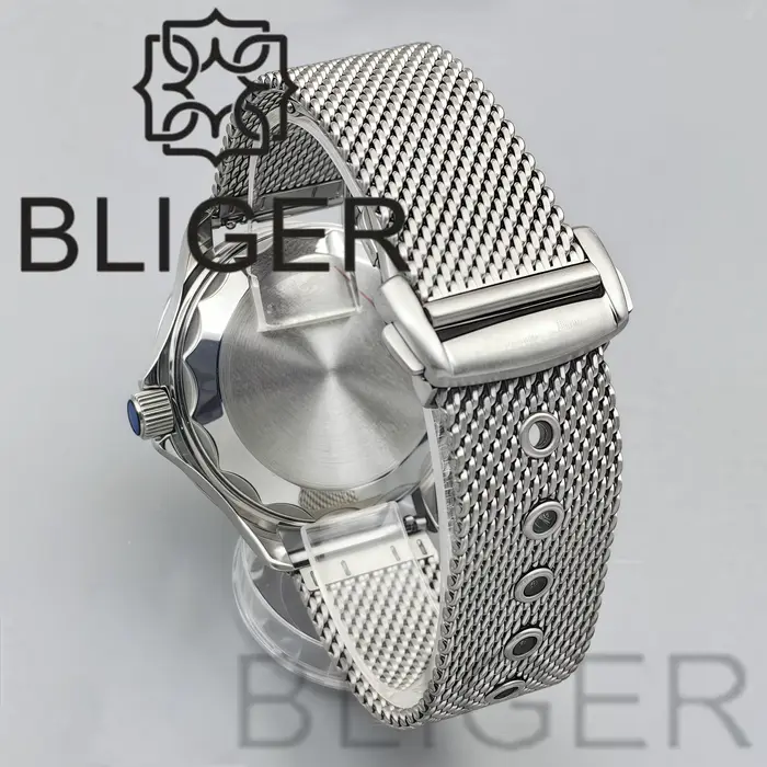 Montre BLIGER 41MM Plongeur Automatique Acier Inoxydable Lunette Céramique Bleu Cadran Occasions Spéciales Aventuriers